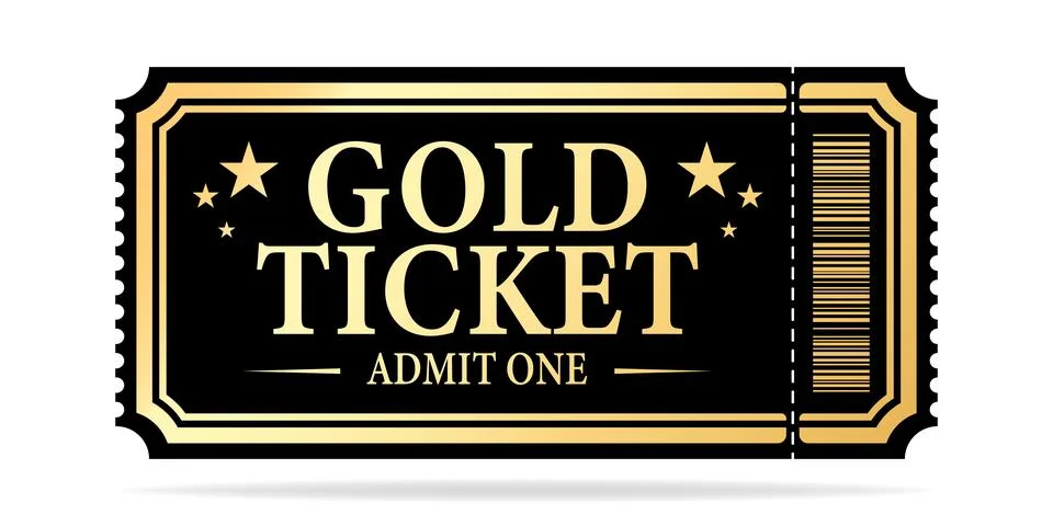 Vector golden tickets isolated on whithe backgound. 库存插图