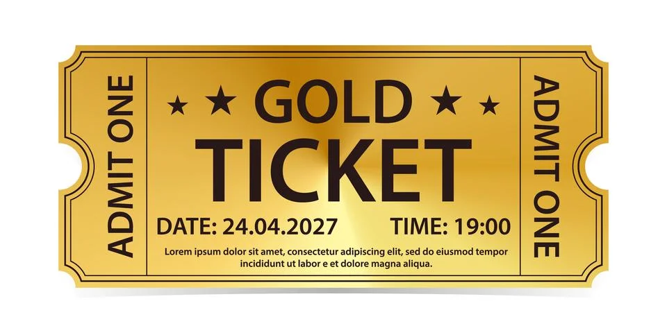 Vector golden tickets isolated on whithe backgound. Stock Illustration