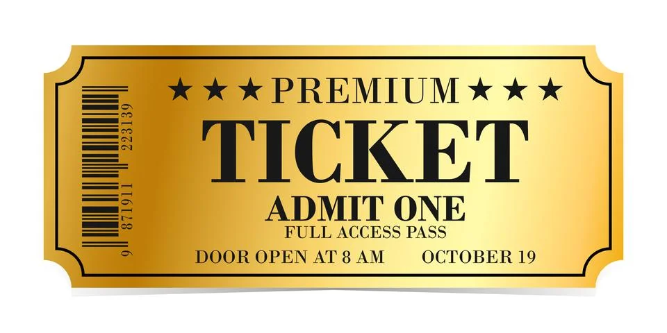 Vector golden tickets isolated on whithe backgound. Stock Illustration