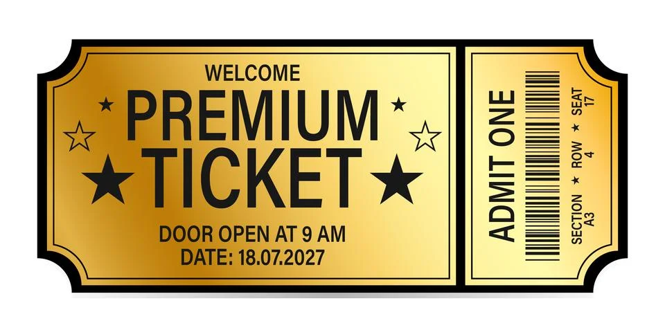 Vector golden tickets isolated on whithe backgound. Stock Illustration