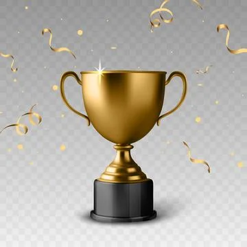 Vector Golden Trophy Cup Award with Confetti. Winner Prize for Championship a Stockillustratie