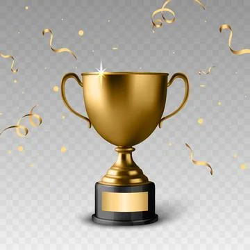 Vector Golden Trophy Cup Award with Confetti. Winner Prize for Championship a Illustration