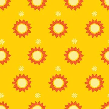 Vector golden yellow simple textured sunflower repeat pattern. Suitable for t Illustrazione stock