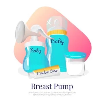 Vector goods for expression of breast milk. Newborn accessories illustration  Stock Illustration