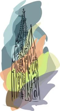 Vector with gothic cathedral Stock Illustration