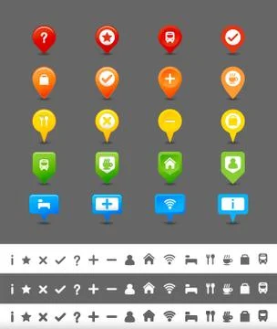 Vector gps pin and map icon set Stock Illustration
