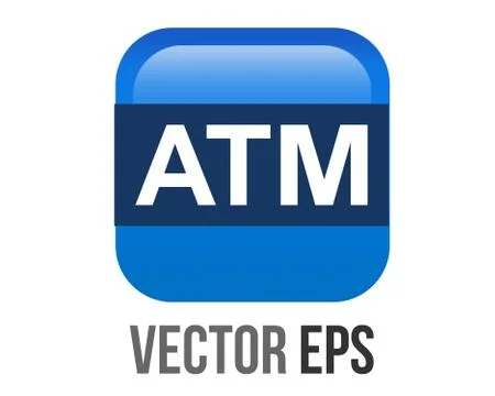 Vector gradient blue ATM button square icon, represent Automated Teller Machi Stock Illustration