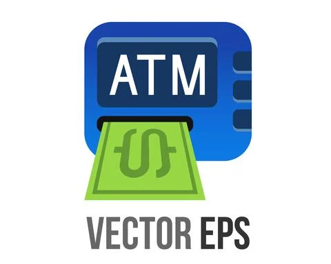 Vector gradient blue ATM button square icon, represent Automated Teller Machi Illustrazione stock