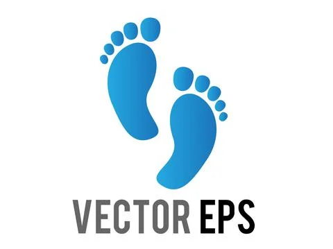Vector gradient blue two human footsteps, showing both feet and all five toes Stock Illustration