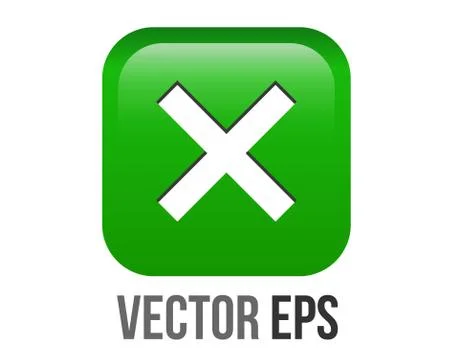 Vector gradient bright green rounded square cross mark button icon Stock Illustration