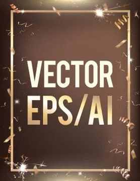 Vector gradient bronze party celebration background, gold confetti, border Stock Illustration