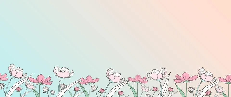 Vector gradient floral background with pink flowers and buds. Stock Illustration