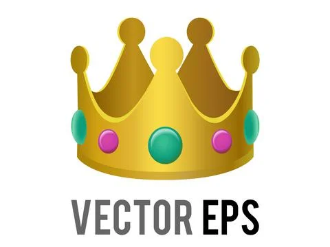 Vector gradient gold King Queen crown icon with gemstone jewels on the sides Stock Illustration