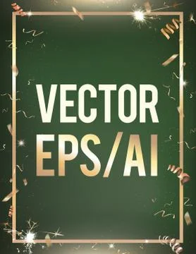 Vector gradient green party celebration background, gold confetti, border Illustrazione stock