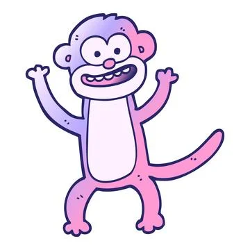 Vector gradient illustration cartoon monkey in bright neon color Illustrazione stock