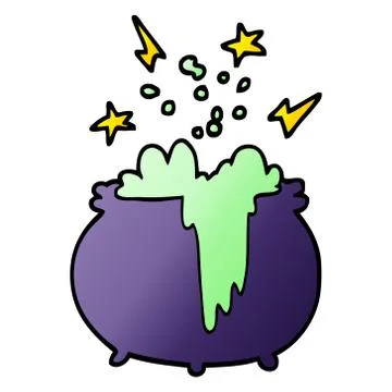 Vector gradient illustration cartoon witchs cauldron Ilustração Stock