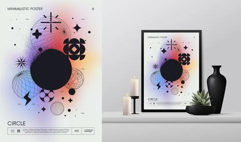 Vector gradient minimalistic rave Poster with strange wireframes graphic as.. Stock Illustration