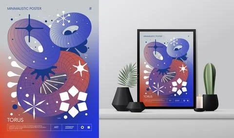 Vector gradient minimalistic rave Poster with strange wireframes graphic as.. Stock Illustration
