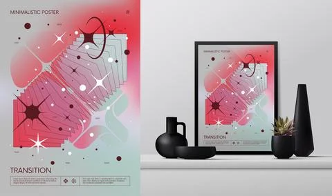 Vector gradient minimalistic rave Poster with strange wireframes graphic as.. Stock-Illustration