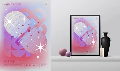 Vector gradient minimalistic rave Poster with strange wireframes graphic of.. Stock Illustration