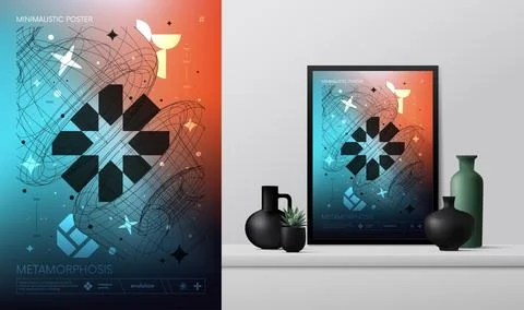 Vector gradient minimalistic rave Poster with strange wireframes graphic as.. Stock-Illustration