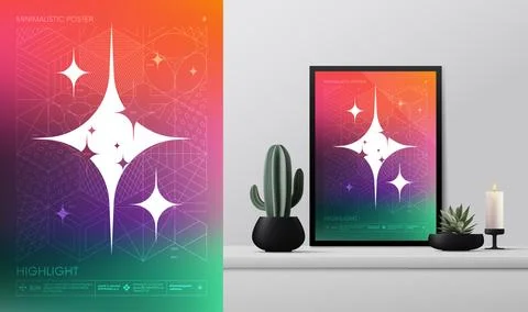 Vector gradient minimalistic rave Poster with strange wireframes graphic of.. Stock-Illustration