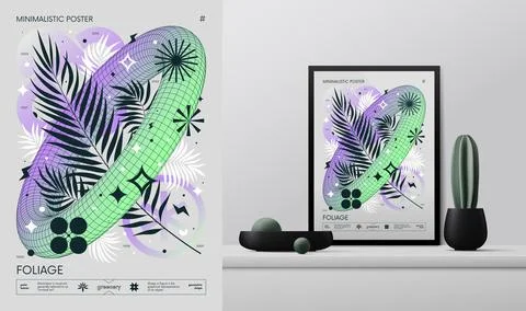 Vector gradient minimalistic rave Poster with strange wireframes graphic of.. Stock Illustration