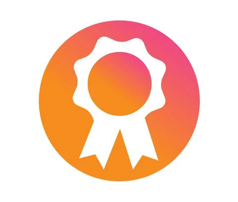 Vector gradient orange, pink award medal ribbon badge icon circle button Stock Illustration