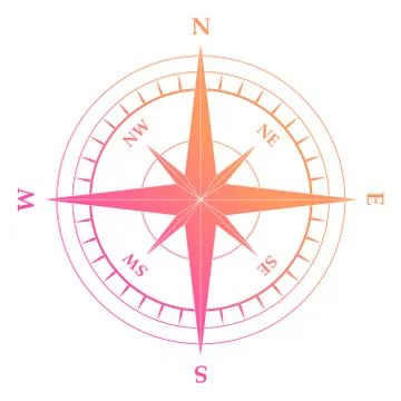 Vector gradient pink and orange nautical compass equipment symbol Stock Illustration