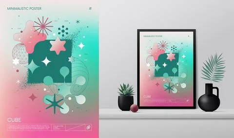 Vector gradient rave Poster with strange wireframes assets of geometrical s.. Stock Illustration