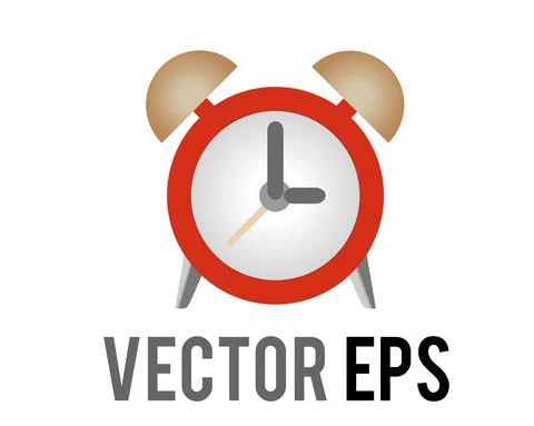 Vector gradient red bedside alarm time clock icon with two bells Stock Illustration