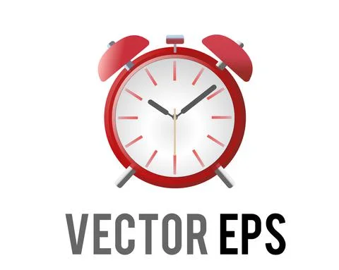 Vector gradient red bedside alarm time clock icon with two bells Stock Illustration