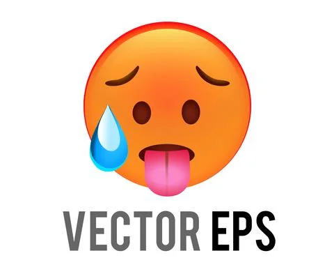 Vector gradient reddish orange face icon with furrowed eyebrows, tongue stuck Illustrazione stock