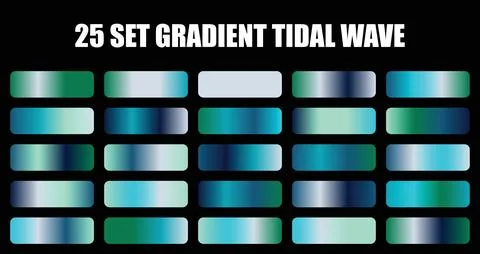Vector gradient set tidal wave collection featuring blue and green color Stock Illustration