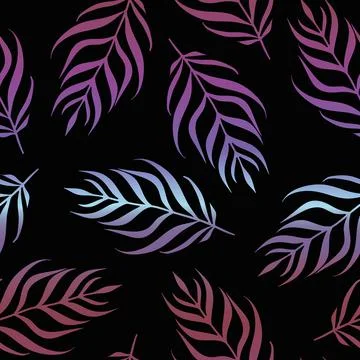 Vector Gradient Tropical Leaves on Black seamless pattern background. Perfect イラスト素材