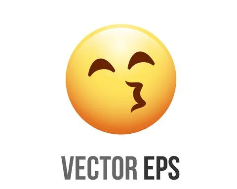 Vector gradient yellow face icon with simple, close eyes, puckered lips givin Stock Illustration