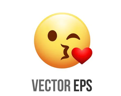 Vector gradient yellow smiley kissing face with heart icon Stock Illustration