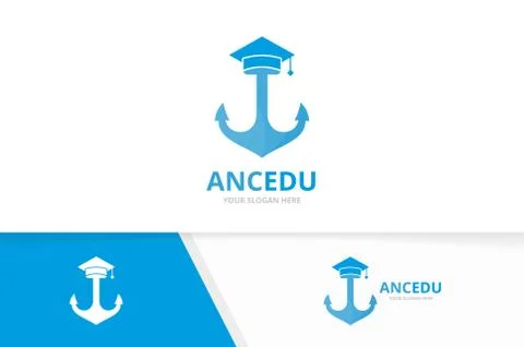 Vector graduate hat and anchor logo combination. Study and marine symbol or icon Stock Illustration