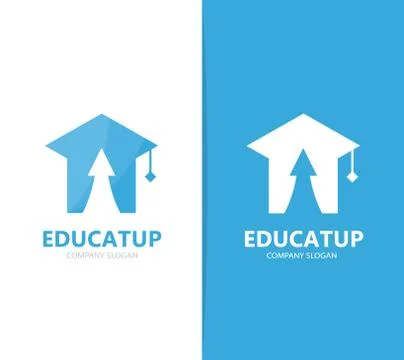 Vector of graduate hat and arrow up logo combination. Study and growth symbol or Stock Illustration