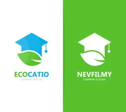 Vector of graduate hat and leaf logo combination. Study and eco symbol or icon Stock Illustration