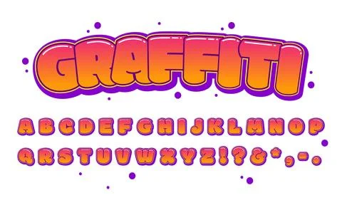 Vector graffiti alphabet set with vibrant, editable letters in funky, glossy  Stock Illustration
