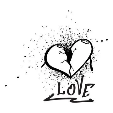 Vector graffiti broken heart with a crack, splashes, drips, the inscription Stock Illustration