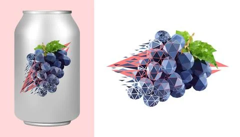 Vector grape in low poly style . Editable illustration Stock Illustration