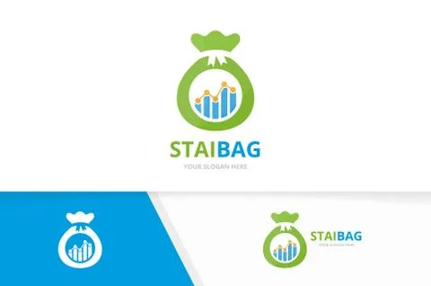 Vector graph and bag logo combination. Diagram and sack symbol or icon. Unique Stock Illustration