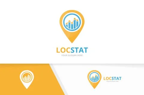 Vector graph and map pointer logo combination. Diagram and gps locator symbol or Illustrazione stock