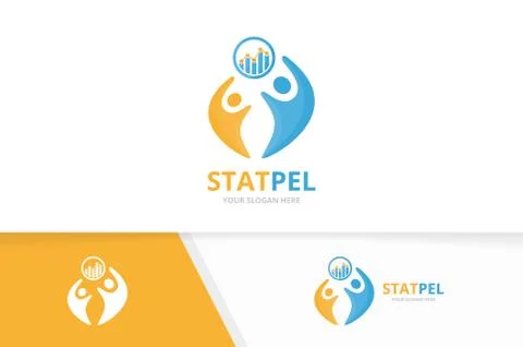 Vector graph and people logo combination. Diagram and family symbol or icon Stock Illustration