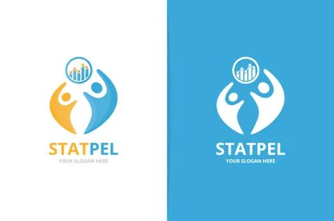 Vector graph and people logo combination. Diagram and family symbol or icon Stock Illustration