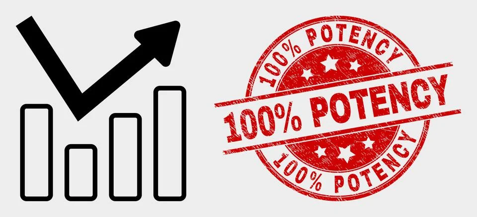 Vector Graph Chart Icon and Scratched 100% Potency Watermark Illustrazione stock