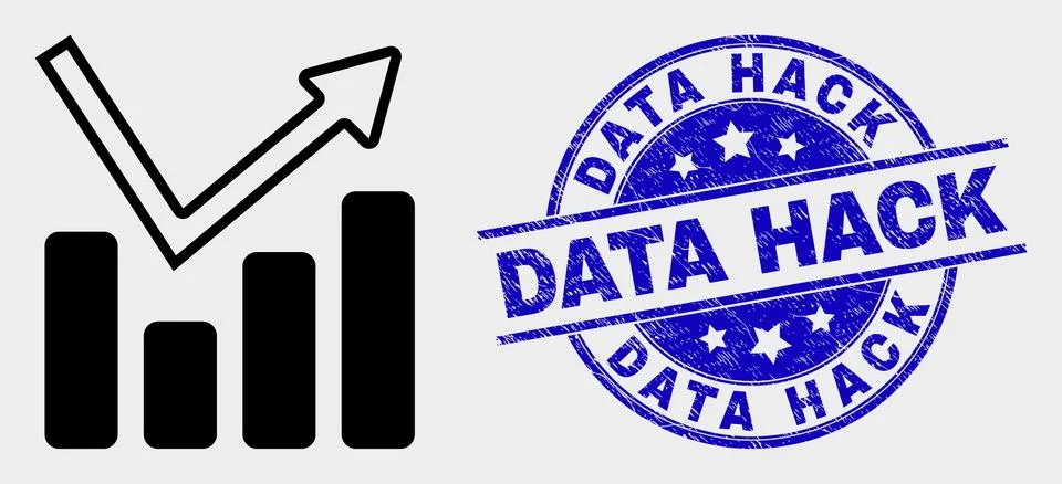 Vector Graph Chart Icon and Distress Data Hack Watermark Stock Illustration