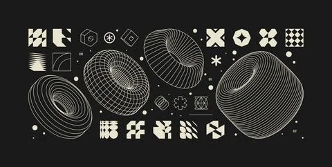 Vector graphic assets kit acid style, Postmodern abstract geometric shapes .. 库存插图